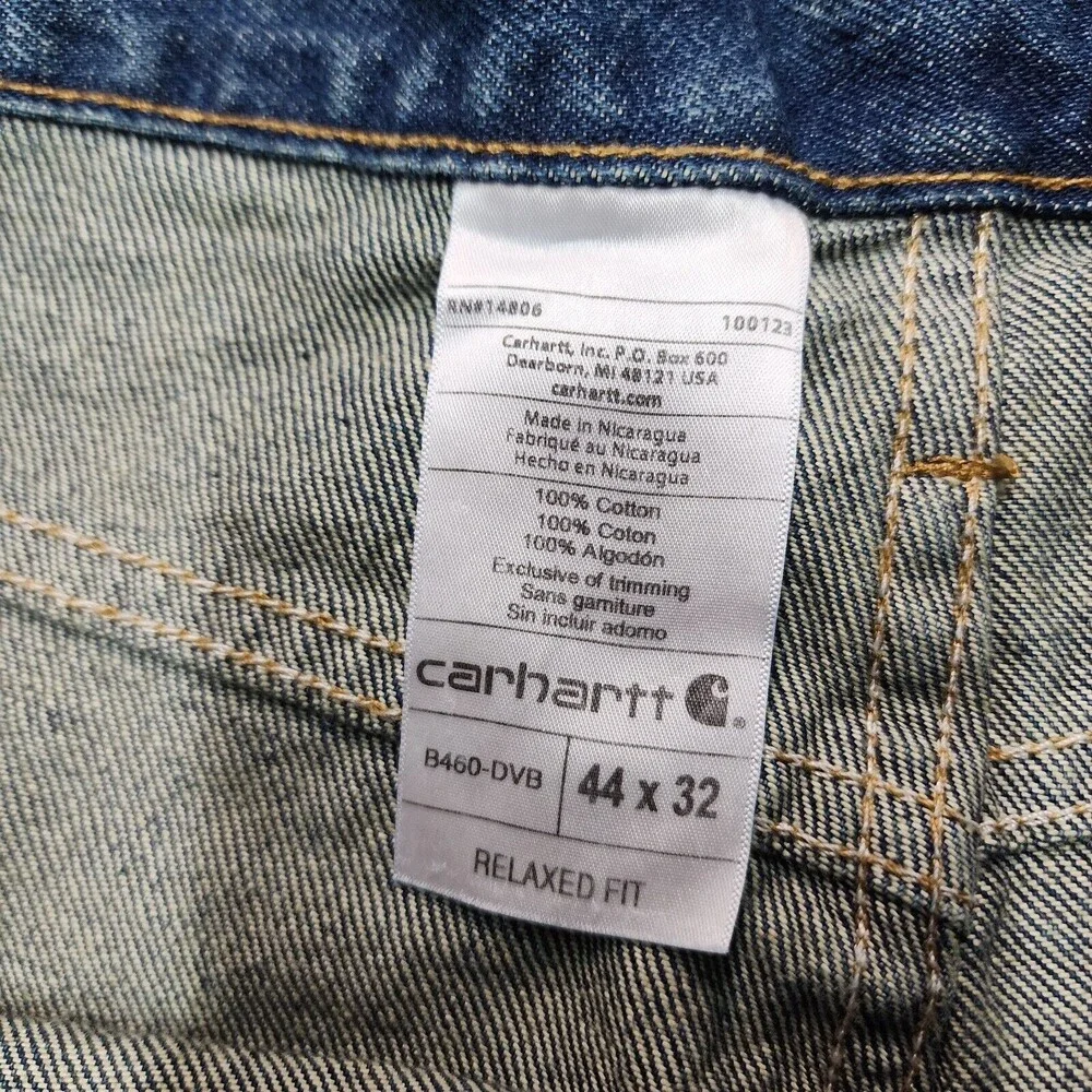 NWT Carhartt Relaxed Fit B460 DVB Men’s Blue Denim Jeans size 44 x 32 - Picture 7 of 11